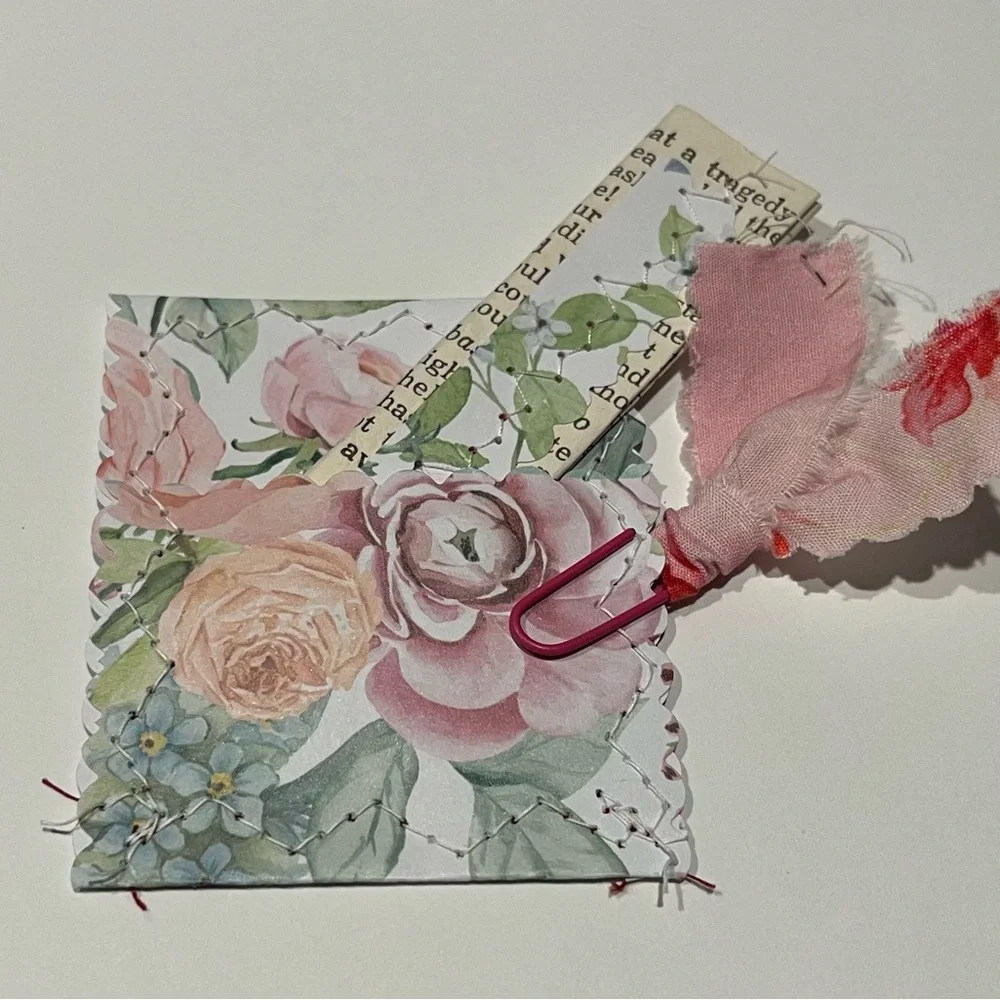 Handcrafted Black & White Paper Envelope, Paper clip and paper ephemera strip